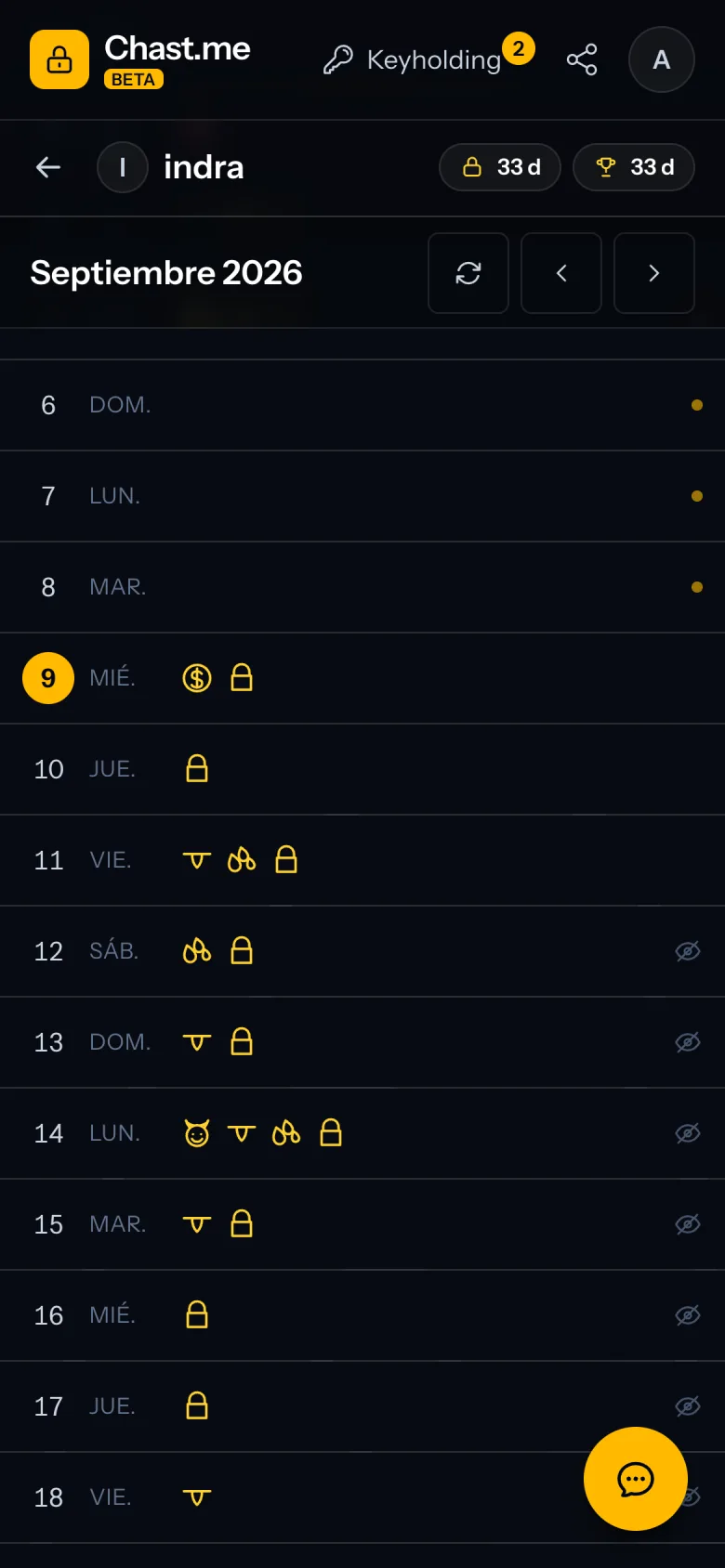 El calendario de una sub con las órdenes de cada día.