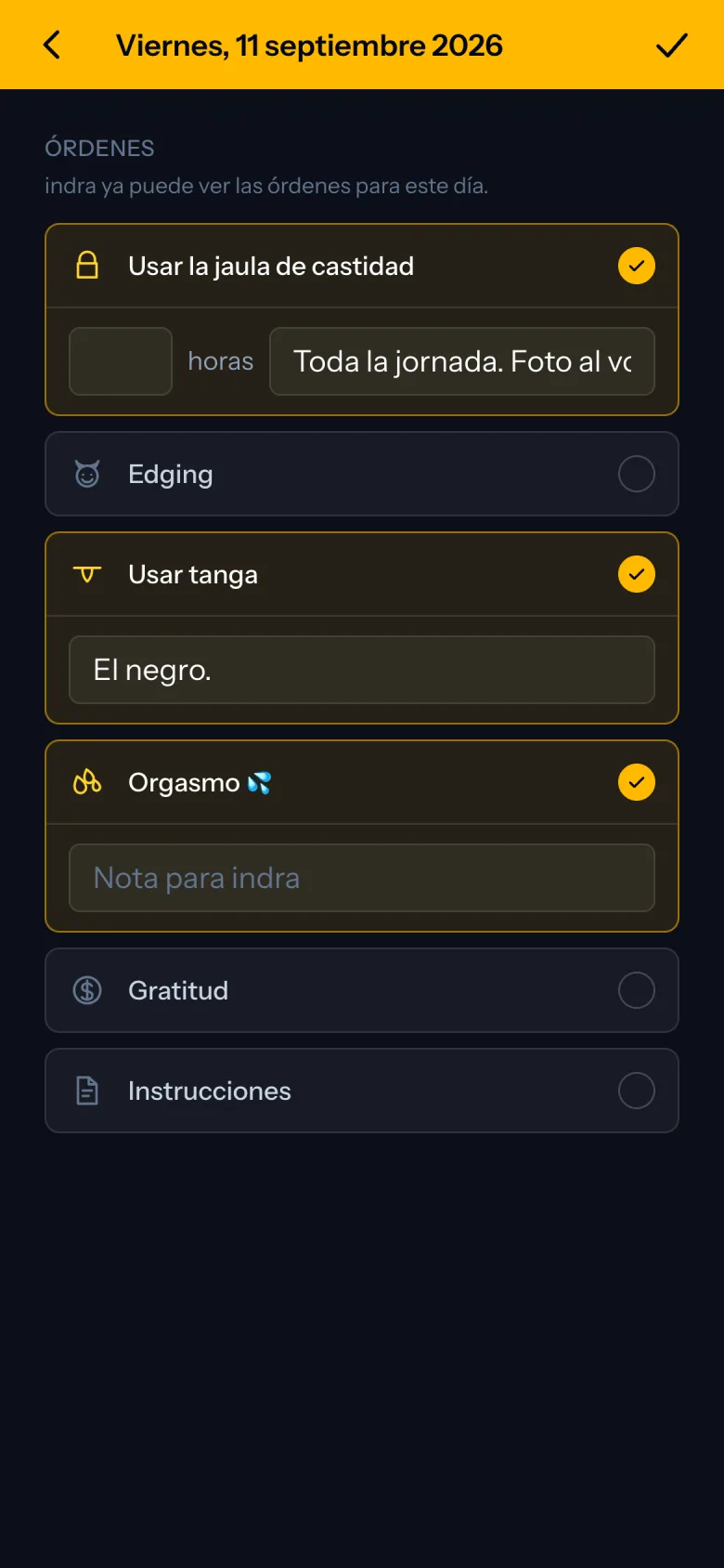 El panel de un día con sus órdenes y notas.
